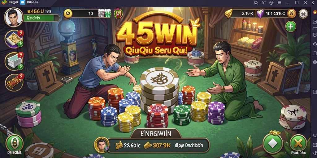 Tampilan gameplay QiuQiu yang menegangkan dan berwarna-warni.