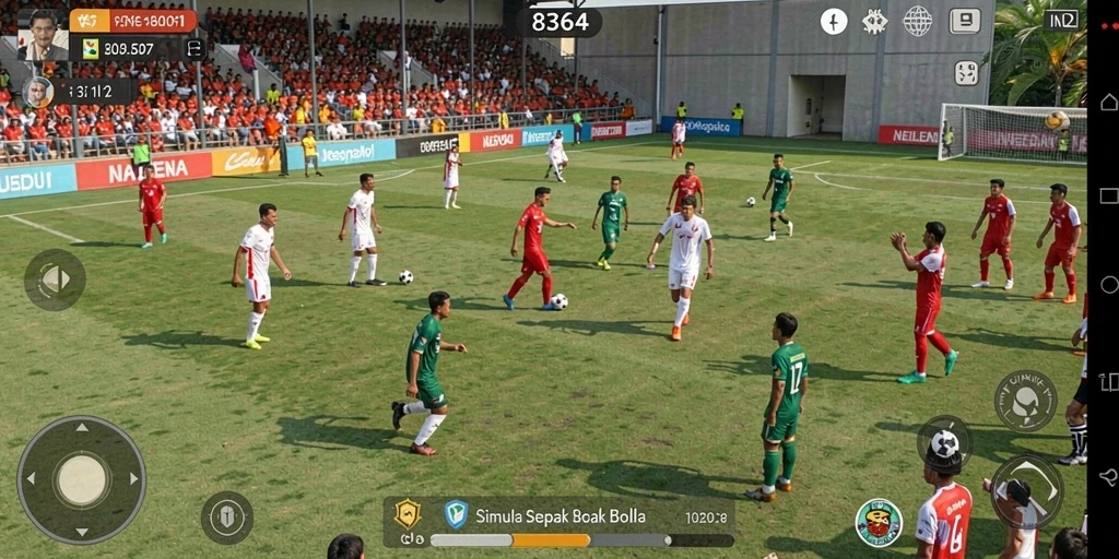 Screenshot gameplay menampilkan aksi menarik dalam permainan sepak bola.