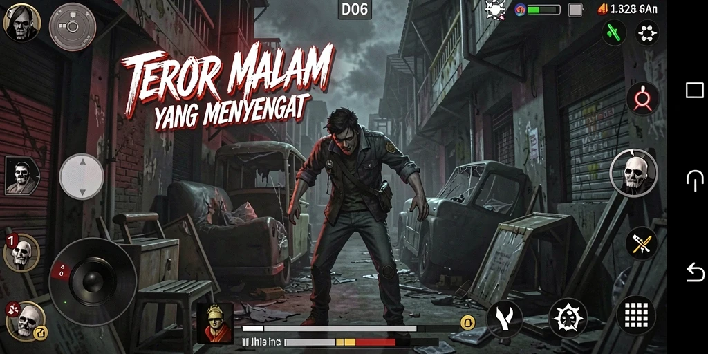 Tangkapan layar D06 menampilkan suasana menyeramkan dan gameplay menegangkan.