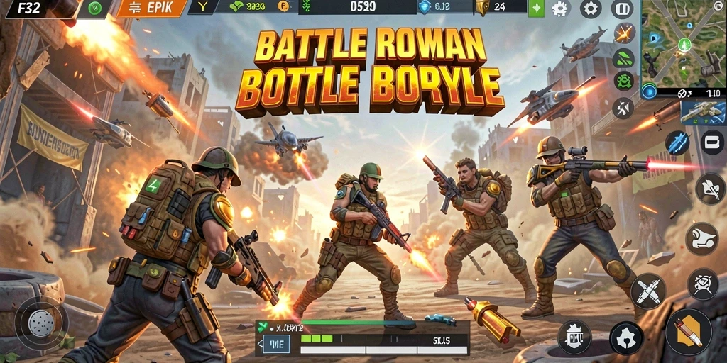 Tangkapan layar gameplay F32 menunjukkan pertempuran seru di arena Battle Royale.
