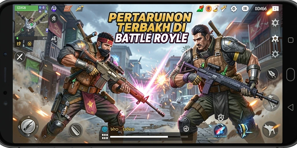 Screenshot IDX66 menampilkan aksi pertempuran seru dalam mode Battle Royale.