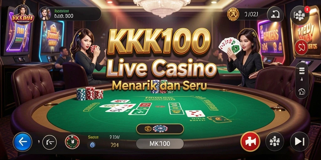 Screenshot gameplay KPK100 menampilkan dealer langsung dan suasana kasino yang nyata.