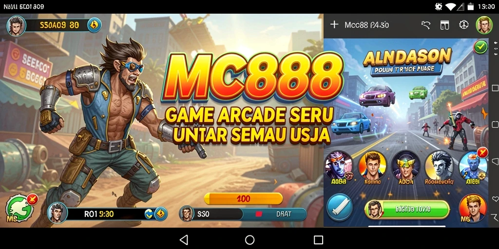 Screenshot MC888 menampilkan karakter dalam aksi seru di level Arcade.