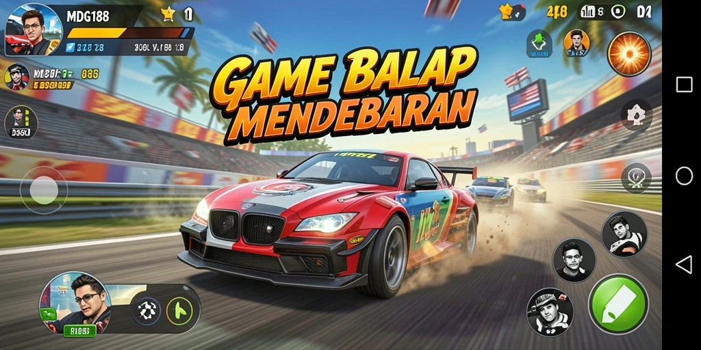 Screenshots gameplay MDG188 menampilkan aksi balap yang intens dan mendebarkan.