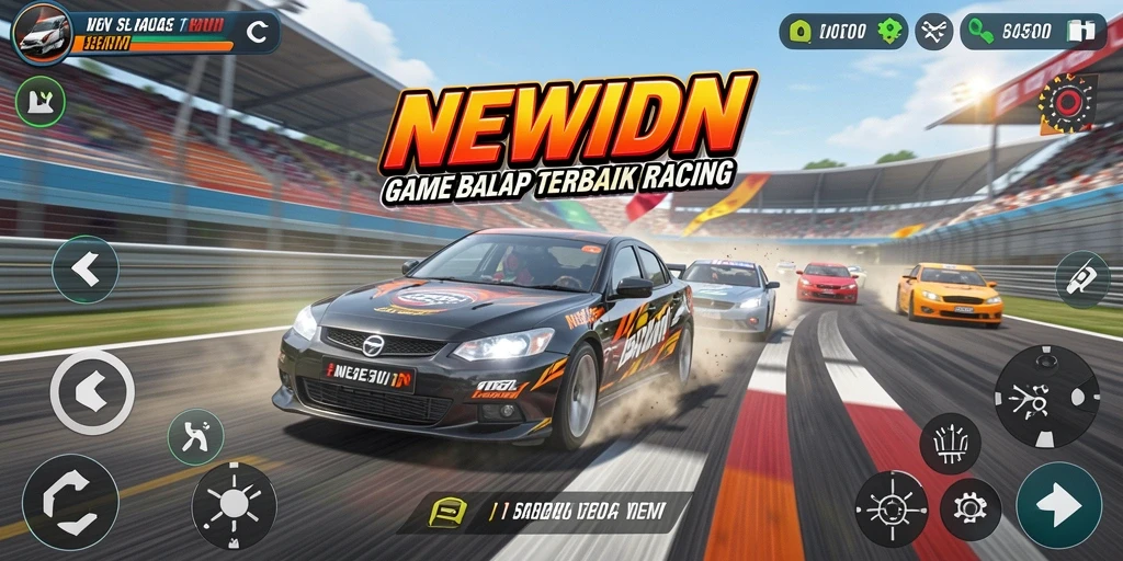 Tangkapan layar gameplay <strong>NEWIDN</strong> yang menampilkan balapan yang mendebarkan.