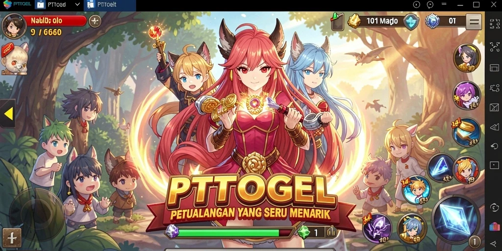 Screenshot gameplay PTTOGEL dengan karakter anime yang menarik.