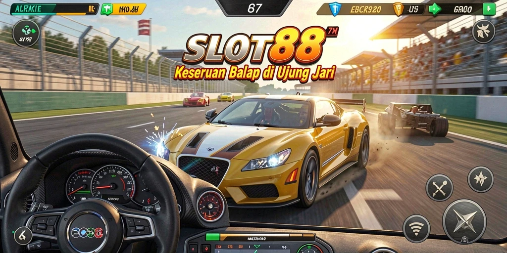 Tampilan gameplay balapan mobil di SLOT88 yang menegangkan.